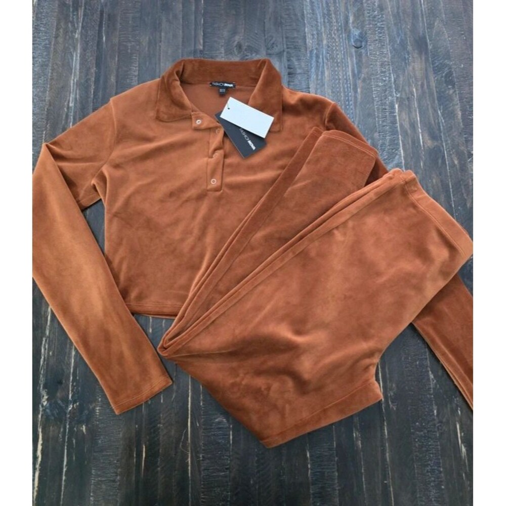 Fashion Nova Rust Brown Velour 2-Piece Lounge Set XL